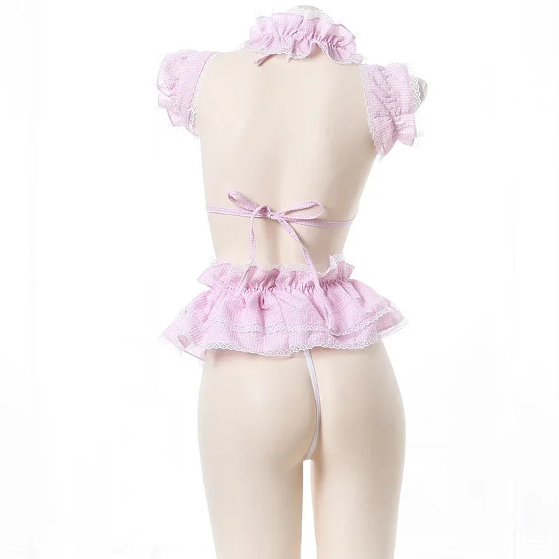 Bonito uniforme de empregada Lolita para mulheres, conjunto de biquíni Kawaii Anime, trajes cosplay sensuais, roupa para mulher, menina da escola marinheiro