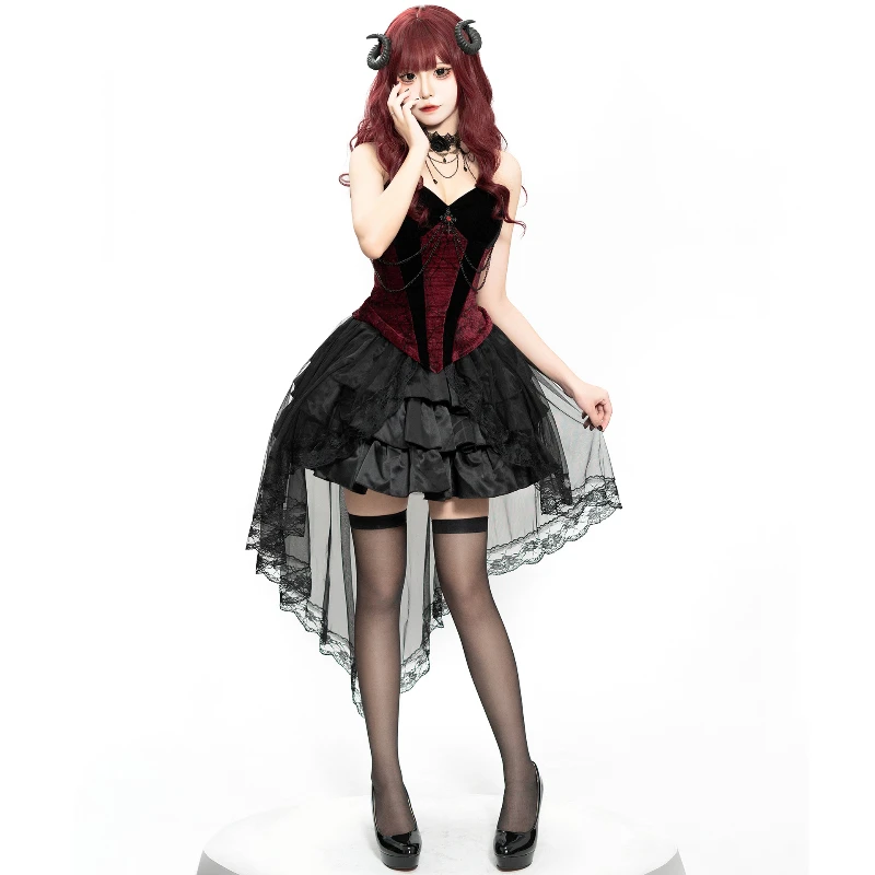 Halloween Woman Cosplay Dark Gothic Witch Demon Vampire Ghost Bride Tailcoat Suspender Dress Terrifying Zombie Death Black Dress