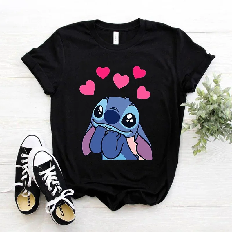 Kawaii 90s stitch disney Funny Cartoon T Shirt Women Cute Manga T-shirt Y2k Graphic Tshirt Streetwear Top Tees Female Clothes