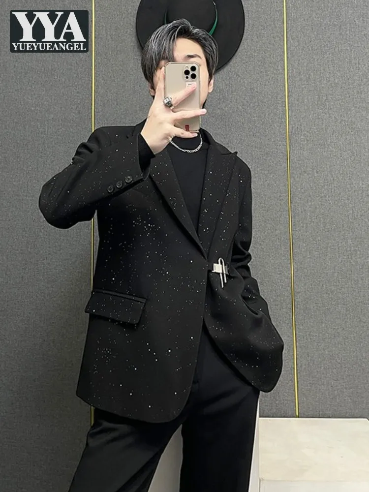 

Fashion Mens Black Suit Jacket Spring Autumn High Street Long Sleeve Design Single Button Loose Fit Casual Blazer Coat Tops Male