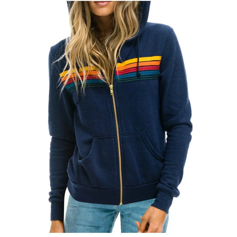 AVIATOR NATION-Sudadera con capucha para mujer, jersey de manga larga con cremallera, transpirable, 5 rayas, arcoíris, 2024