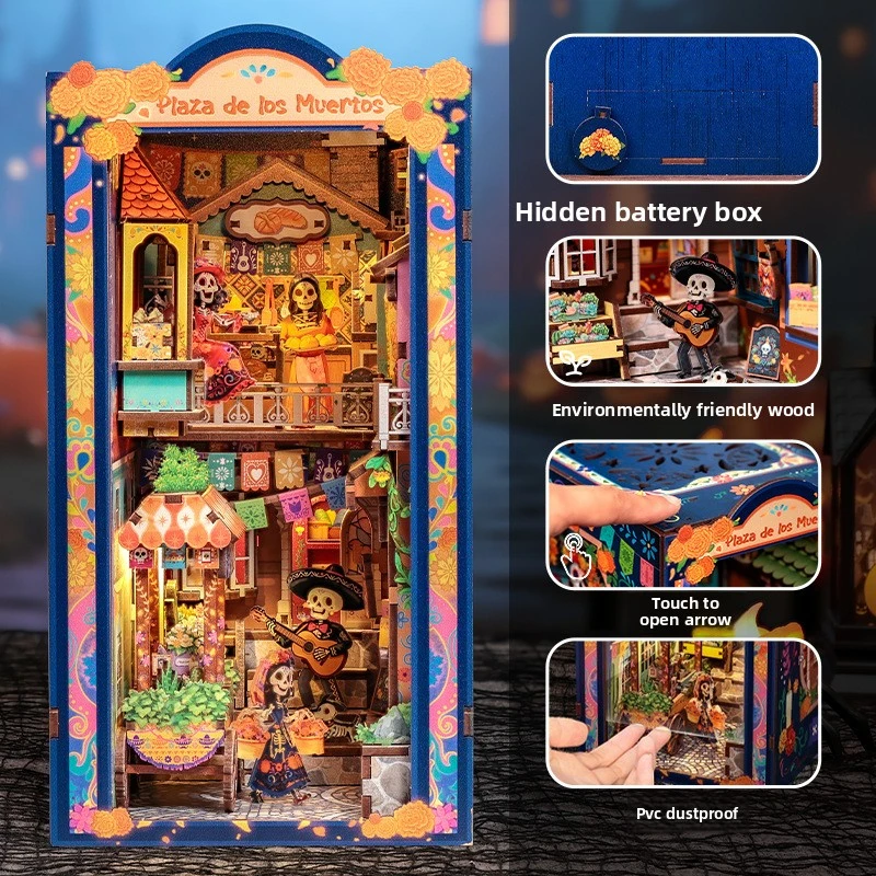 DIY Miniature House Bookends Building Blocks Set 3D Puzzle Craft Kit for Book Shelf Decor Children Educational Toy