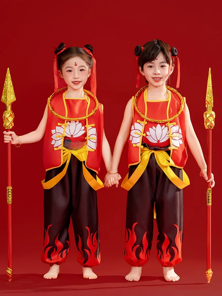 Set di costumi di animazione per compleanno per bambini Na Tcha Devil Child Discendente su loween Pantaloni lunghi rotondi Ne Pullover Po...