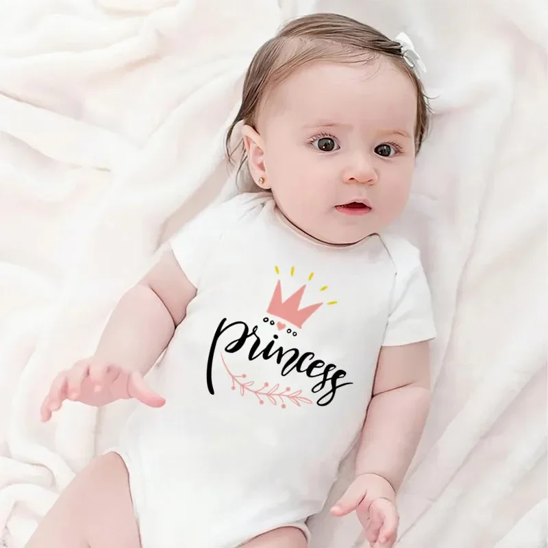Princess Print Pregnancy Announcement Gender Reveal Baby Romper Cotton Girls Bodysuits Short Sleeve Jumpsuits Newborn Clothes