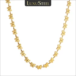 LUXUSTEEL Butterfly Charm Necklace For Women Girls Stainless Steel Link Chain Choker Golden Plated Collar 2024 New Jewelry