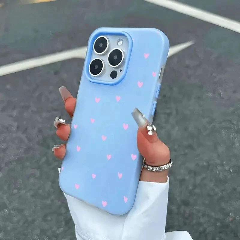 Funda de teléfono color rosa dulce con diseño de corazón para iPhone 18 17 16 11 12 13 14 15 Pro Max Air, fundas para iPhone 16 15 Plus.