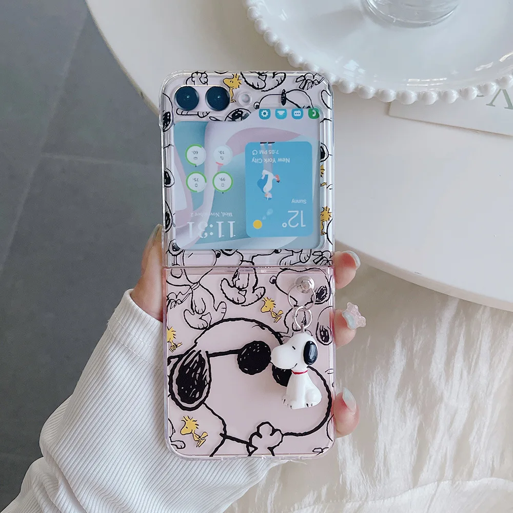 Kawaii Snoopys Cartoon Phone Case for Samsung Galaxy ZFlip5 ZFlip Z Flip 4 ZFlip3 5G Flip4 Cover Anime Hard PC Back Shockproof