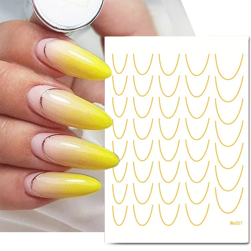 12 Sheets 3D Colored French Line Tips Nail Stickers Decals Gradient Wave Stencil Manicure Guides Adhesive Sticker Nail Art Decor