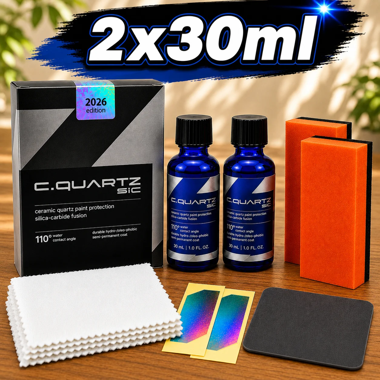 CQUARTZ SiC 2*30ml Kit - Car Ceramic Coating Finish, Quartz Based Nanotechnology, Bonds to Paint, Glass, Metal and Plastic