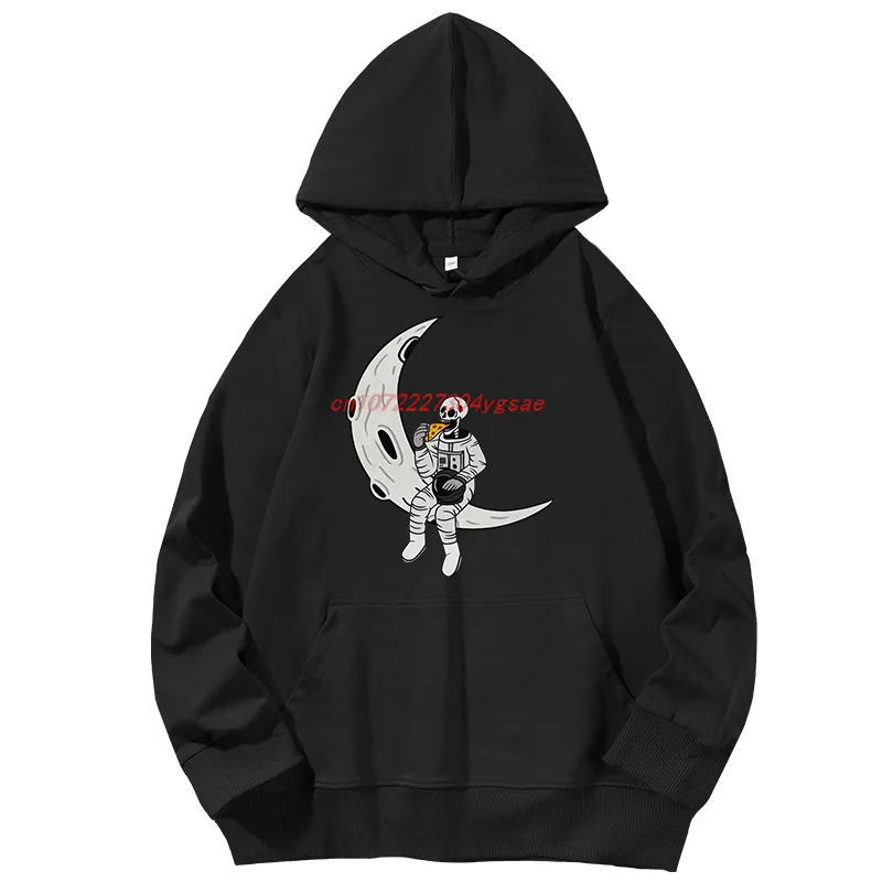 مضحك رائد الفضاء الهيكل العظمي تناول البيتزا على القمر مضحك الجرافيك قمصان سويت شيرت بقلنسوة القطن ربيع الخريف للجنسين البلوز هوديس