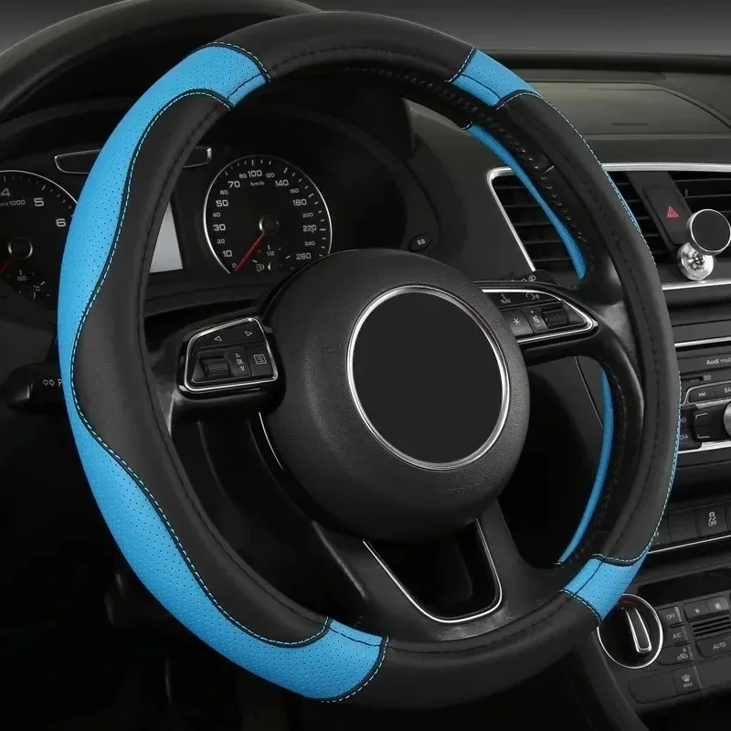 غطاء جلدي قابل للتنفس مضاد للانزلاق - غطاء حماية لعجلة قيادة السيارة، غطاء من الألياف الدقيقة مناسب لمعظم المركبات. #1