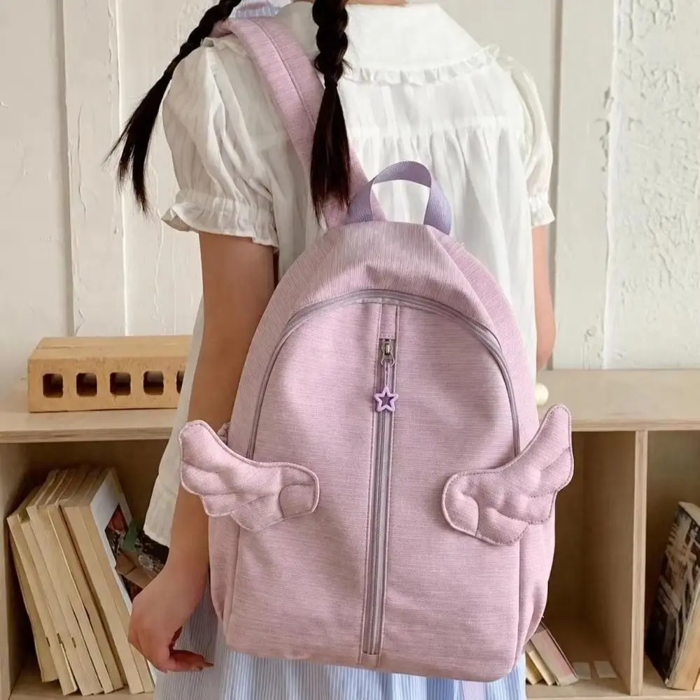 Cute Sweet Angel Wing Backpack Minimalist Multicolored Nylon Rucksack Large Capacity Cute Student School Bag Outdoor Use