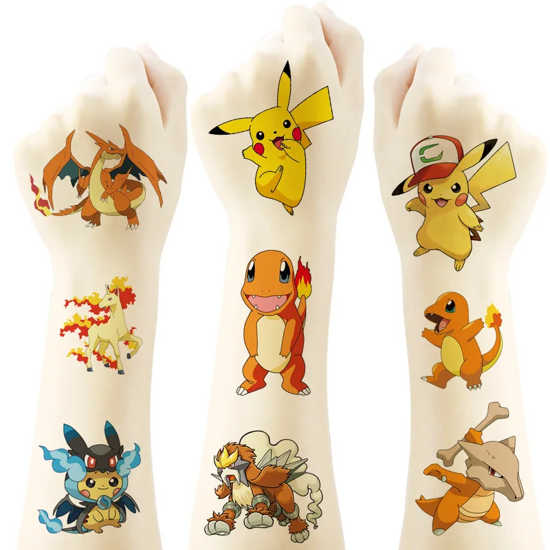 6 Stuks Cartoon Pokemon Pikachu Tattoo Stickers Waterdicht Schattige Luigi Sticker Grappige Kinderen Meisjes Kerst Verjaardagscadeau Beloning Speelgoed