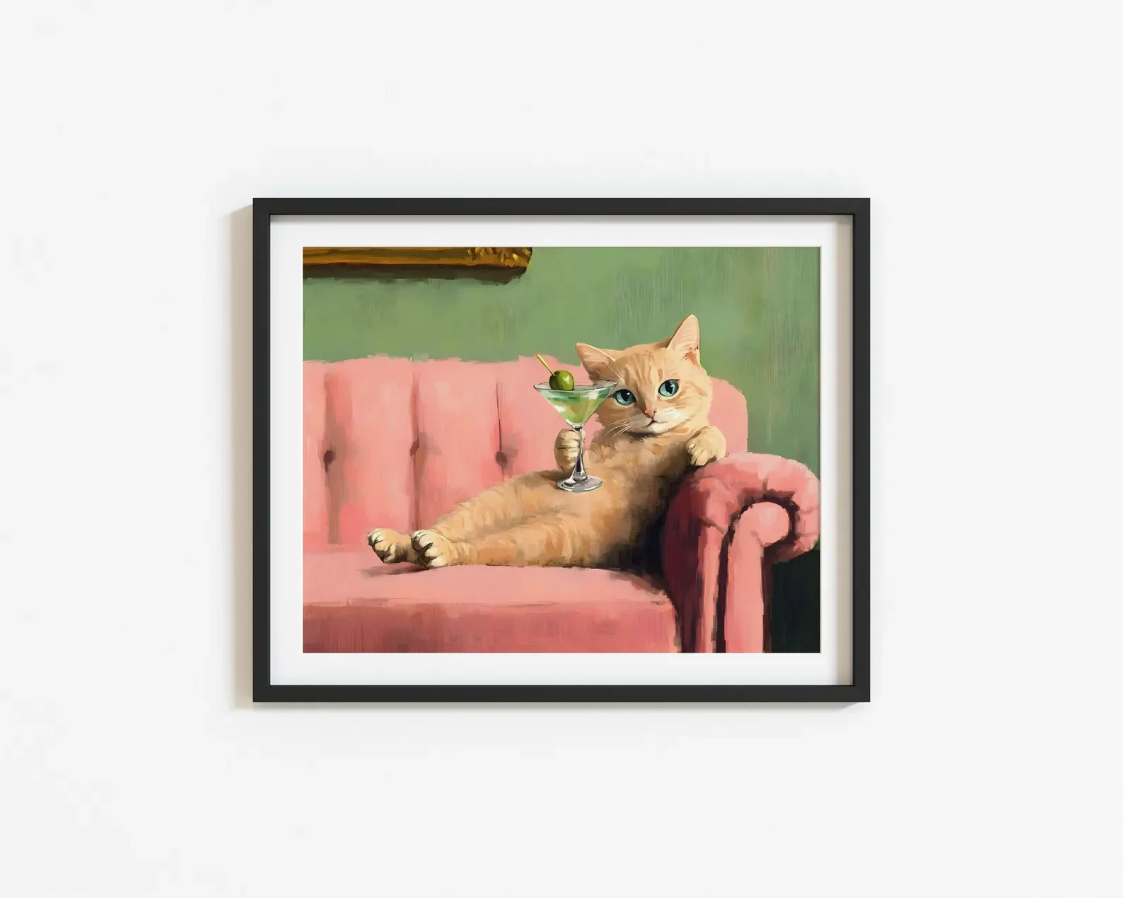 Arte de pared Retro de gato naranja Martini, decoración de carrito de Bar, arte de cóctel, decoración de Bar, pintura al óleo Vintage, arte de pared eclético con estampado de gato jengibre