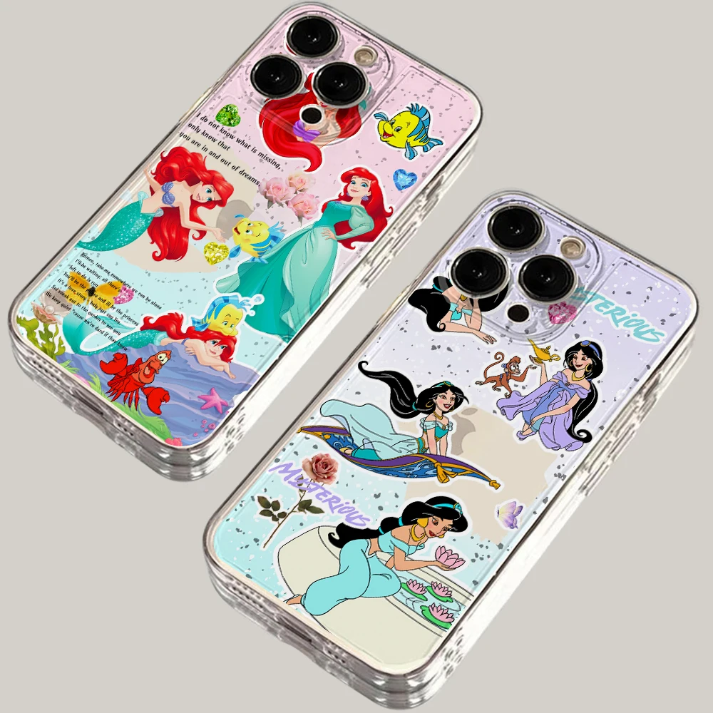 Princess Ariel Cinderella Jasmine Phone Case for iPhone 16 15 14 Plus 13 12 Mini 11 iPhone16 iPhone13 Pro Max X Xs XR 7 8 Cover