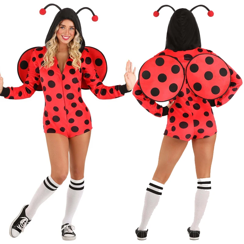 2025 recién llegado rojo adulto Lady Bug Halloween Purim vestido elegante traje señora mariquita disfraz