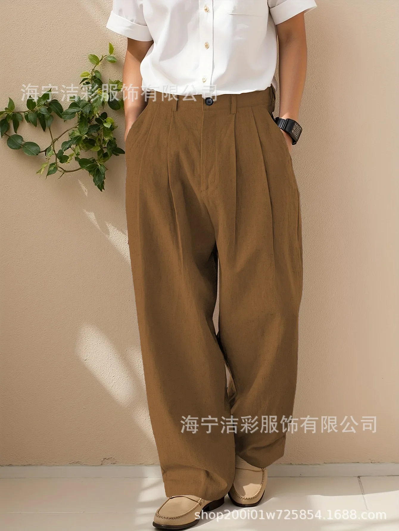 2026 Loose Fit Pleated Simple Basic Wide Leg Straight Casual Trendy Suit Trousers for Men New Fashion Male Pants Bottom Clothes