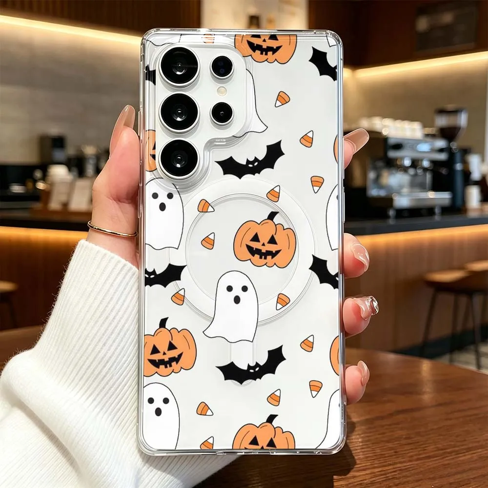 Fashion Halloween Pattern Phone Case For Samsung Galaxy S26 S25 S24 S23 S22 Ultra FE Plus A56 Transparent Magnetic Cover
