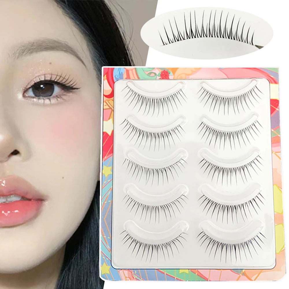 5 Pair Trendy Artificial Eyelashes Handmade Fibers Faux Eyelashes Realistic Charming V-shaped Black False Extension Eyelashes