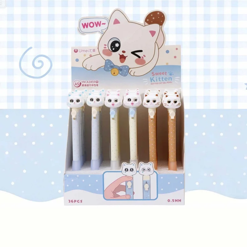 36pcs-lot-kawaii-cat-press-gel-pen-cute-05mm-black-ink-signature-pens-promotional-gift-office-school-supplies