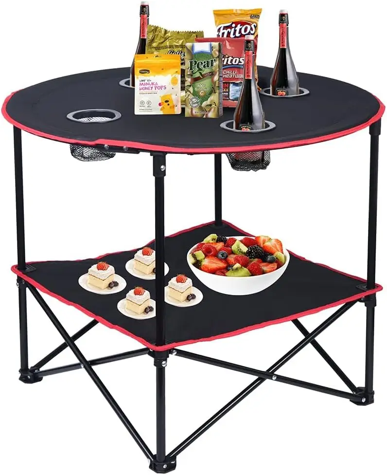 

Portable Camping Table with 4 Cup Holders | Collapsible Design & Carry Bag | Heavy-Duty Canvas Camp Table for BBQ, Picnic