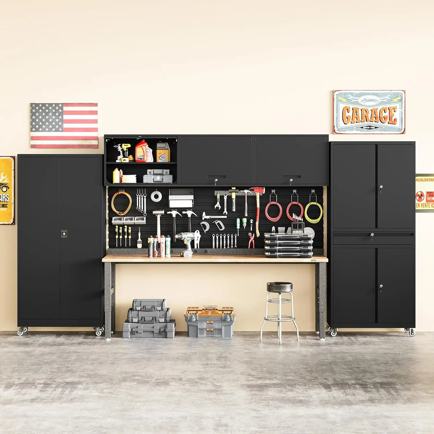 Heavy Duty Metal Garage Wall Cabinet with Locking Doors Adjustable Shelves Tool Storage Wall Cabinet
