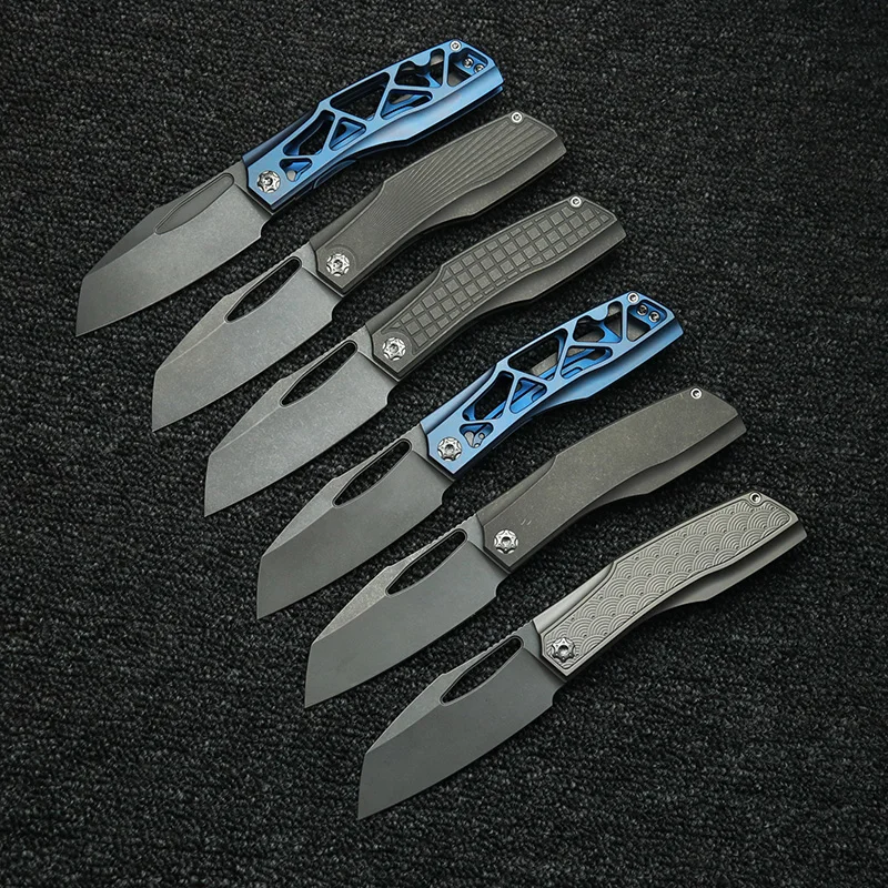 LEMIFSHE Protean جوفاء طحن 60 + HRC 154 سنتيمتر الصلب التيتانيوم مقبض النحاس طوقا جيب EDC أداة التخييم في الهواء الطلق سكين للفرد