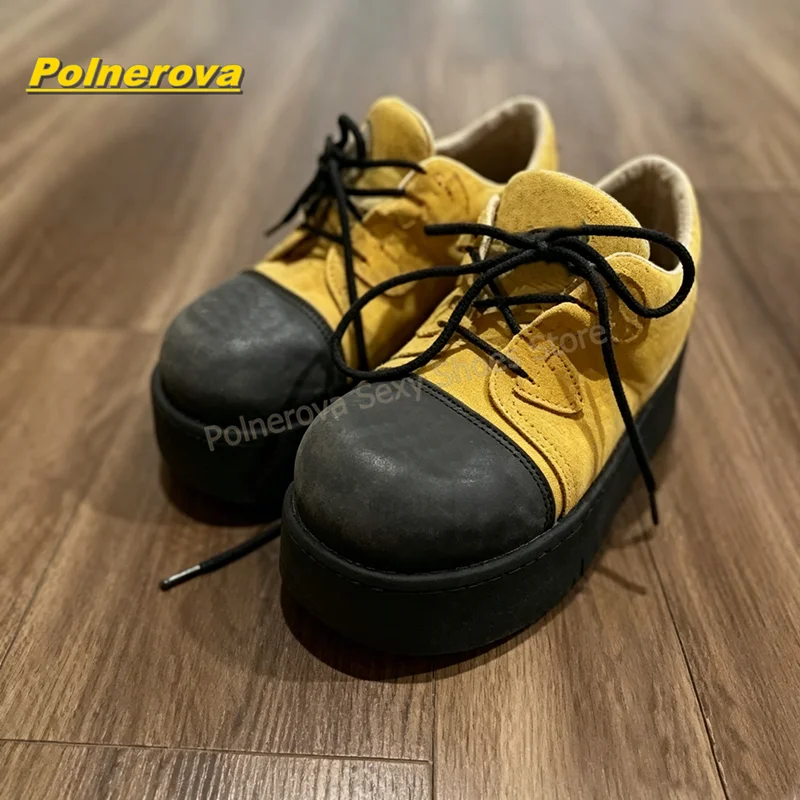 Hot Pink Rainbow Laces Platform Pumps Round Toe Thick Sole Y2K Mixed Color Patchwork Women Fashion Sneakers 2026 Street Style - view 4