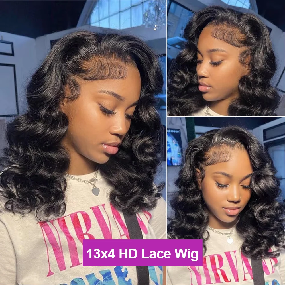 13x4 13x6 Lace Frontal Wig Wavy Human Hair Short Bob Wig Body Wave HD Lace Front Closure Wig Brazilian Virgin Hair Natural Black
