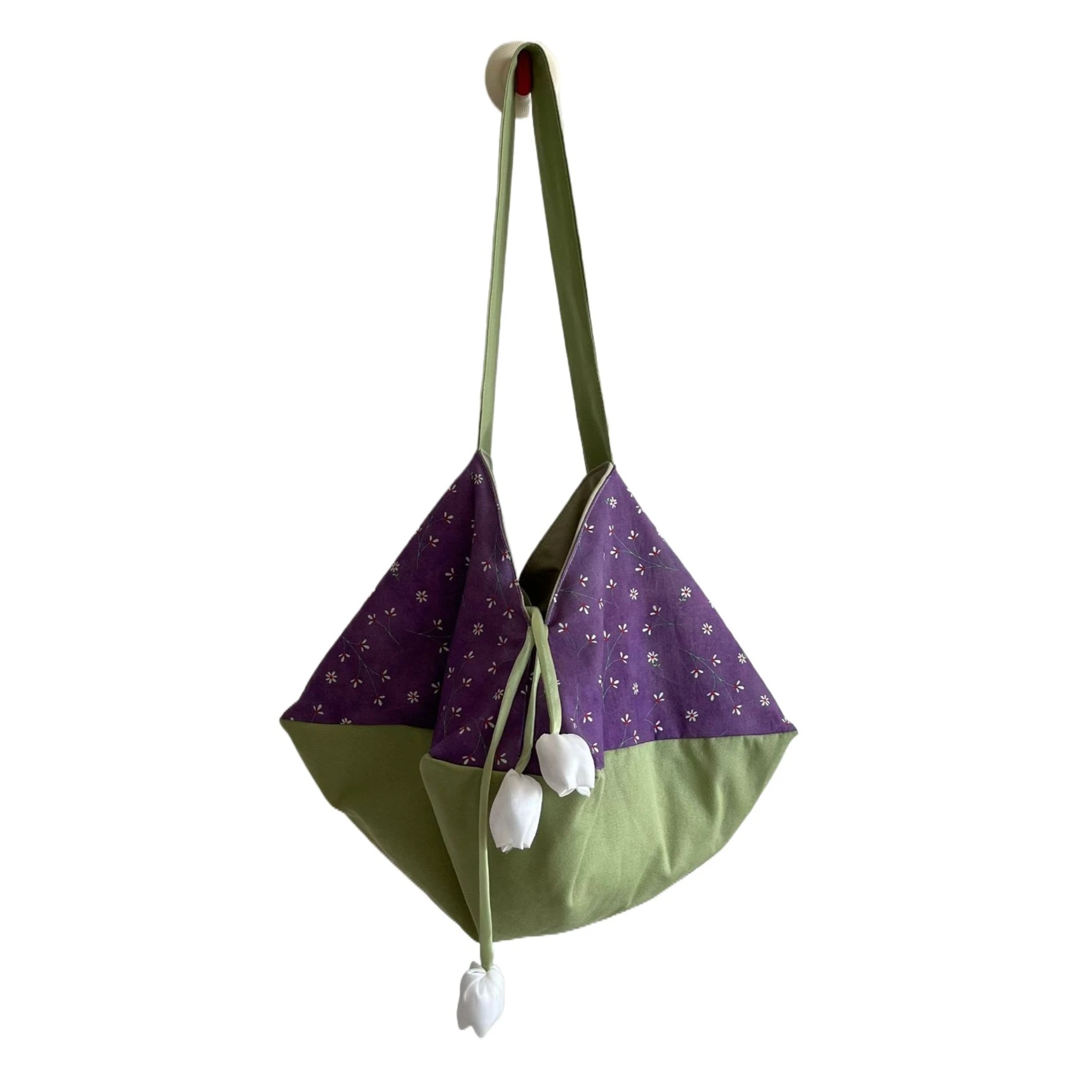 

New Niche Design Spring Summer Women Lilac Color Block Octagonal Bag Retro Floral Cotton Shoulder Bag Spliced Canvas Bags