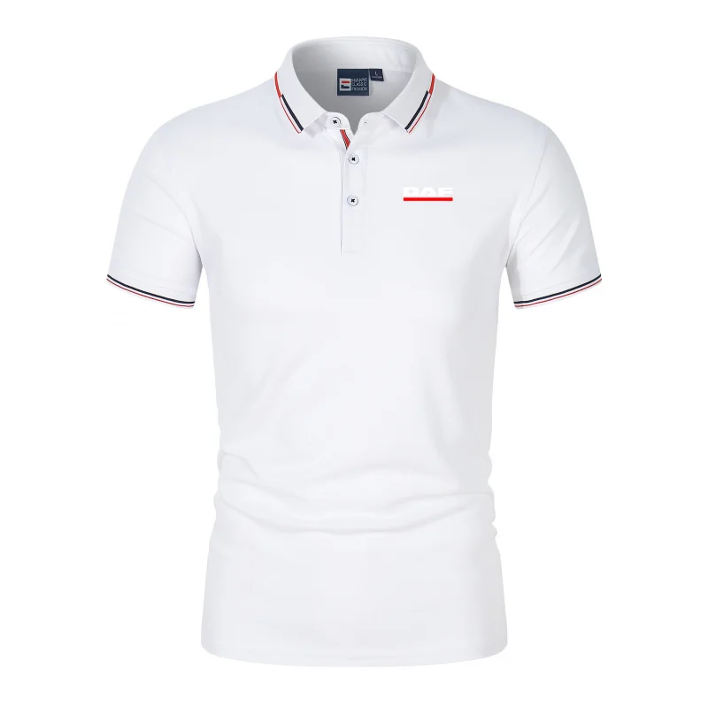 Men'S Casual Short Sleeve Polo Shirt DAF Logo Print Striped Color Block Sporty Style Collared Golf Shirt For Summer