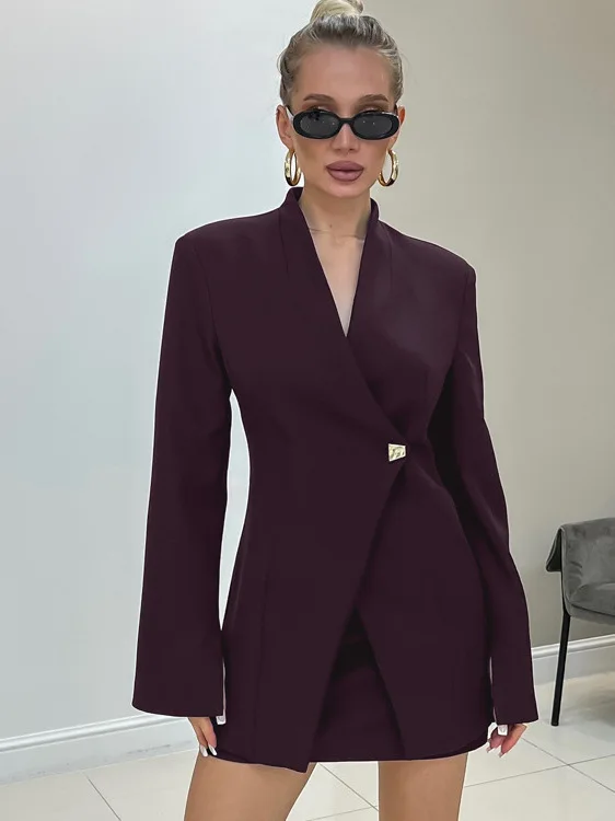 

Женский деловой костюм, комплект из двух предметов, V-Ne, длинный све, топ и юбка с застежкой на талии, модная офисная одежда