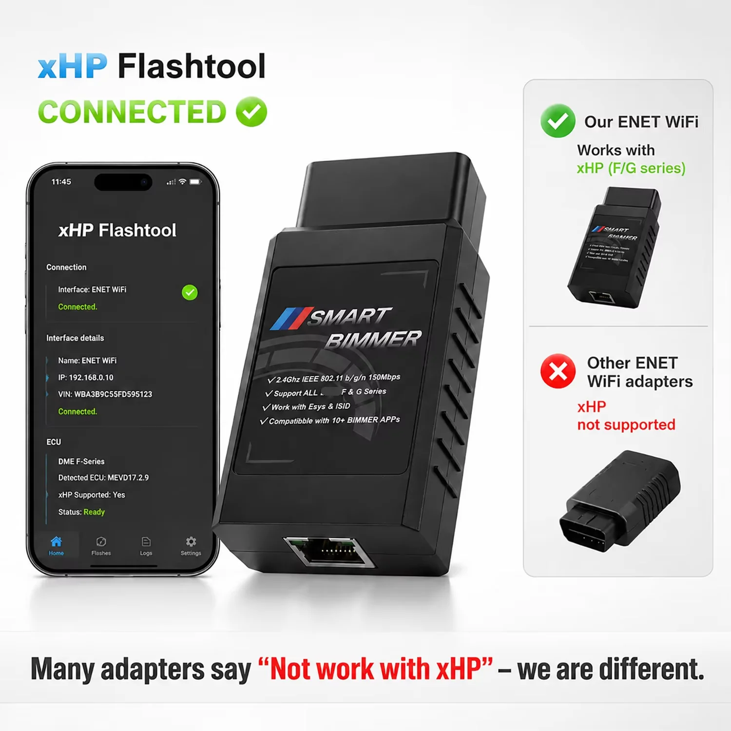 ENET WiFi OBD2 Adapter for BMW F/G/I/Mini–Supports Flashtool&Bootmod3–Wireless Coding for BimmerCode MHD E-SYS–Work with iOS