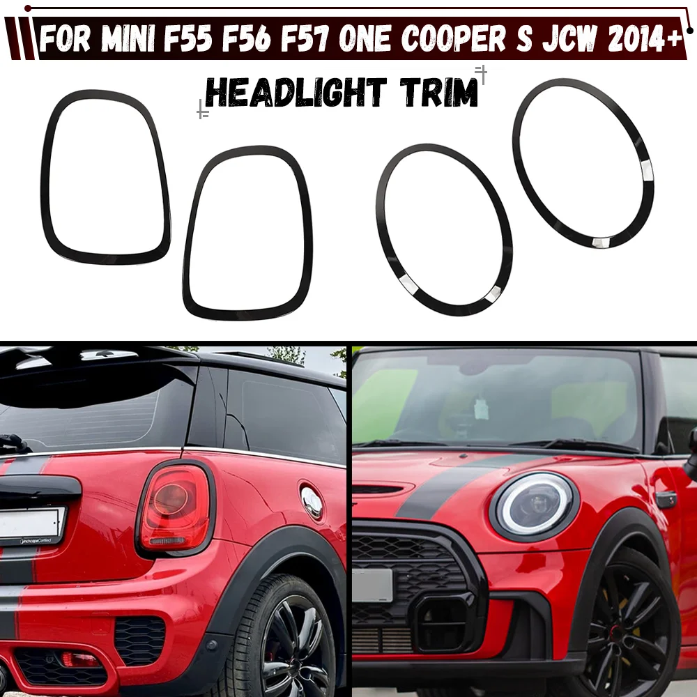 For Mini F55 F56 F57 One Cooper S JCW 2014+ Gloss Black Headlight Ring Bezel Trim Surround Cover Taillight Cover Trims