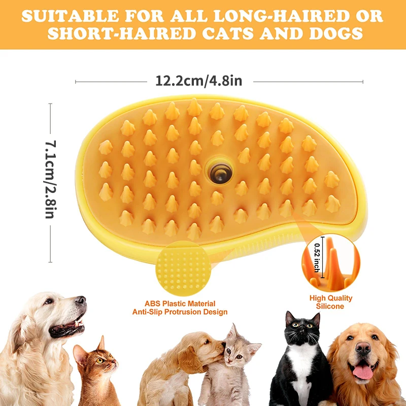 Cat Steam Brush, 3-In-1 Cat Steam Brush, Silicone Massage Beauty Brush, Cat And Dog Pet Hair Cleaning Brush Comb,Mango Shape