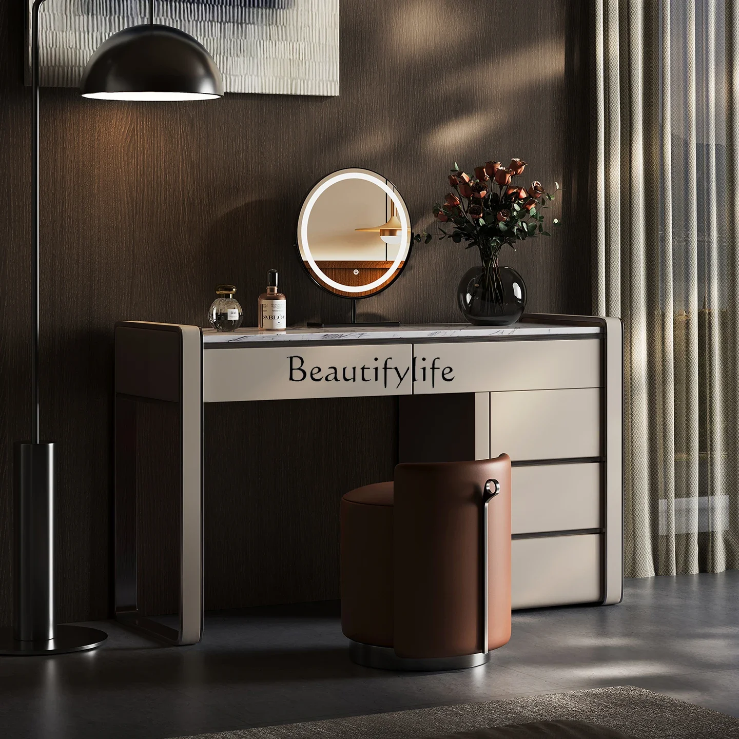 

yj5 Italian Minimalist Dressing Table and Chest of Drawers Integrated High-end Light Luxury Solid Wood Makeup Table with Marble