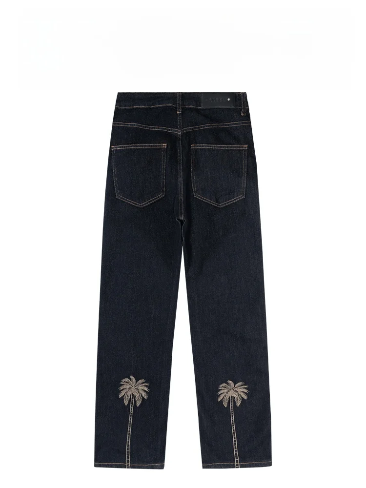 

BAIRBAOLIY Faionable Retro Embroidered Loose Straight Leg Men's Jeans nut Tree Pattern Casual Pants Cotton Polyester Blend