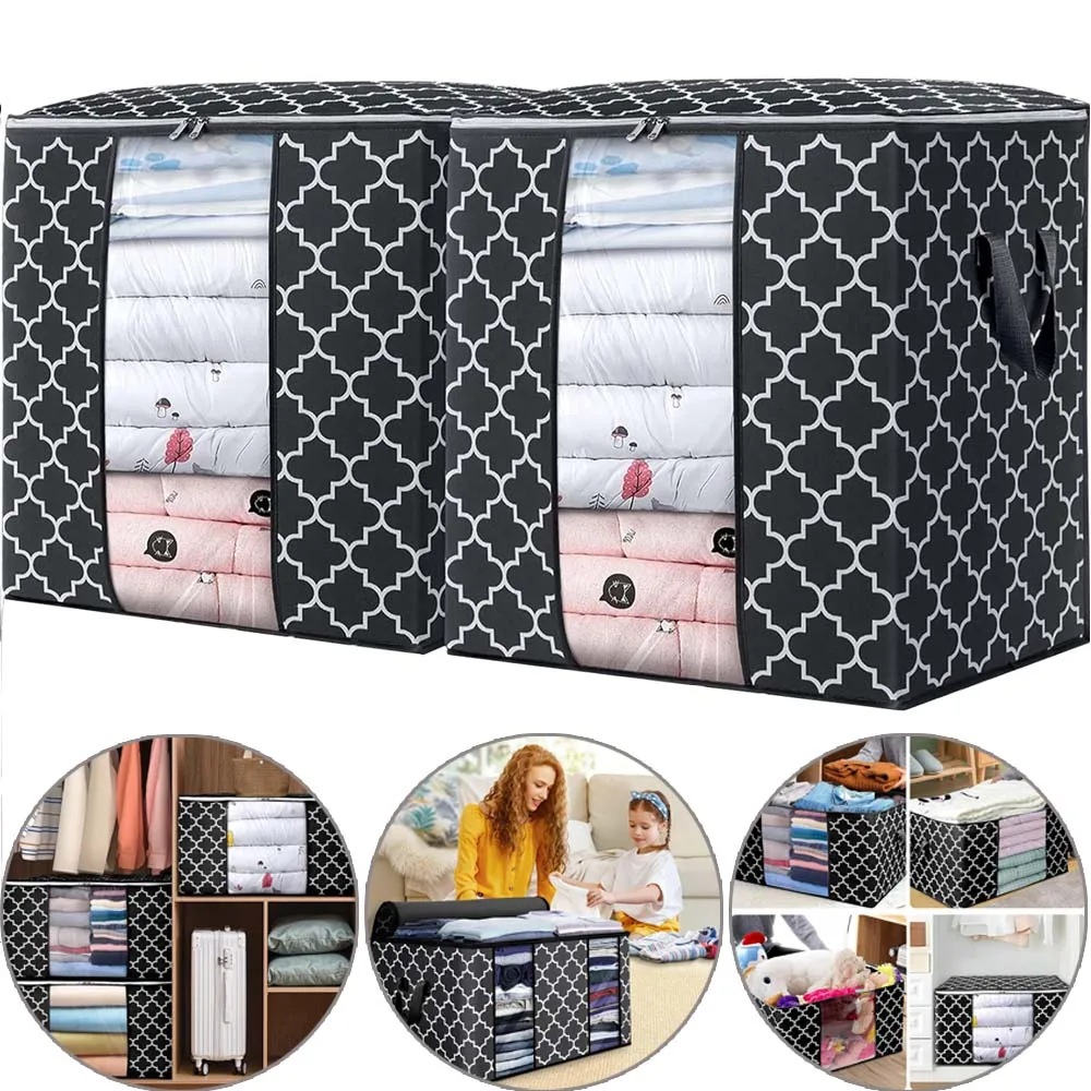 

1PC Large Capacity Quilt Storage Bag with Visible Window Non-woven Moistureproof Portable Clothing Organizer Bag for Home Travel