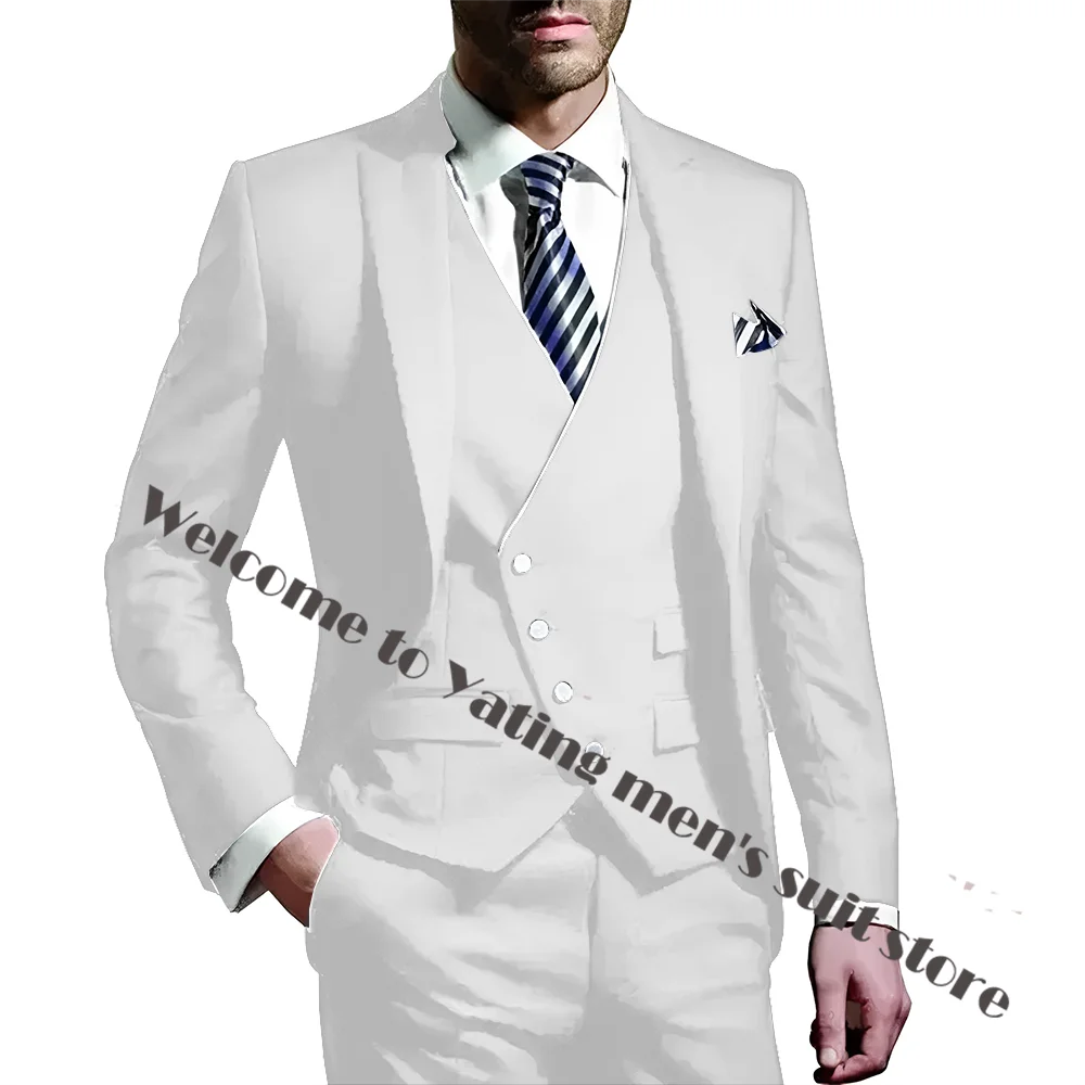 Costume Homme White Men Wedding Suits Groom Wear Peak Lapel Wedding Groom Tuxedos Business Party Suit 3 Pieces