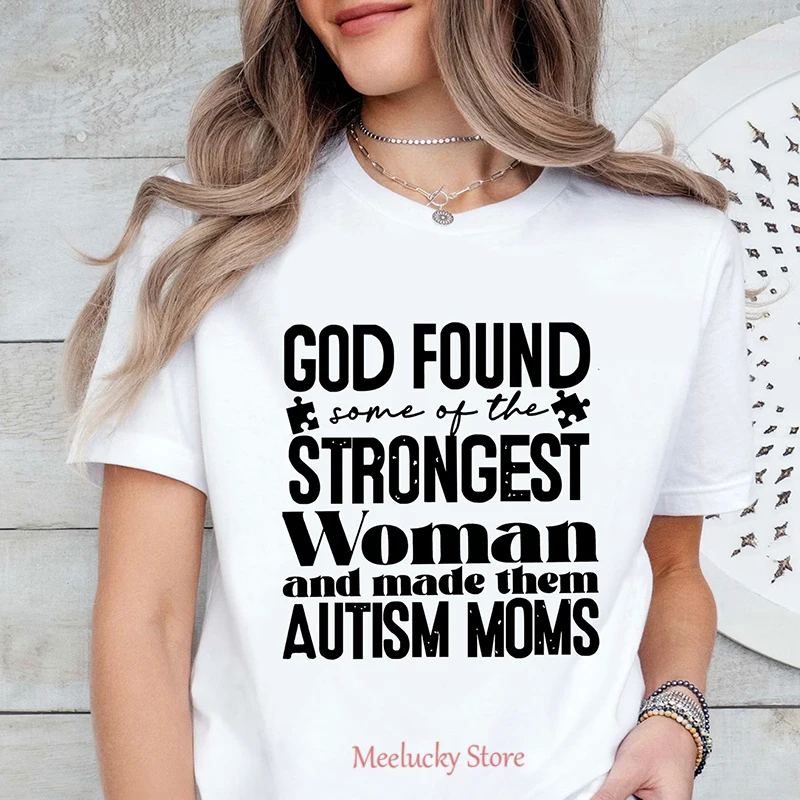 God Found Some of the strongest women and make them attractive moms letter minimalist pattern women's round neck short sleeved