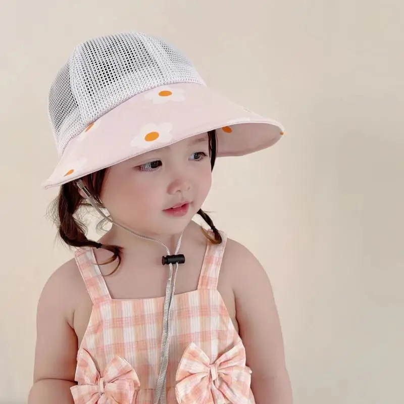 Summer Baby Bucket Hat for Girls Sweet Floral Sun Hats Breathable Mesh Cap Outdoor Travel Foldable Caps Babies Accessories 1-3Y