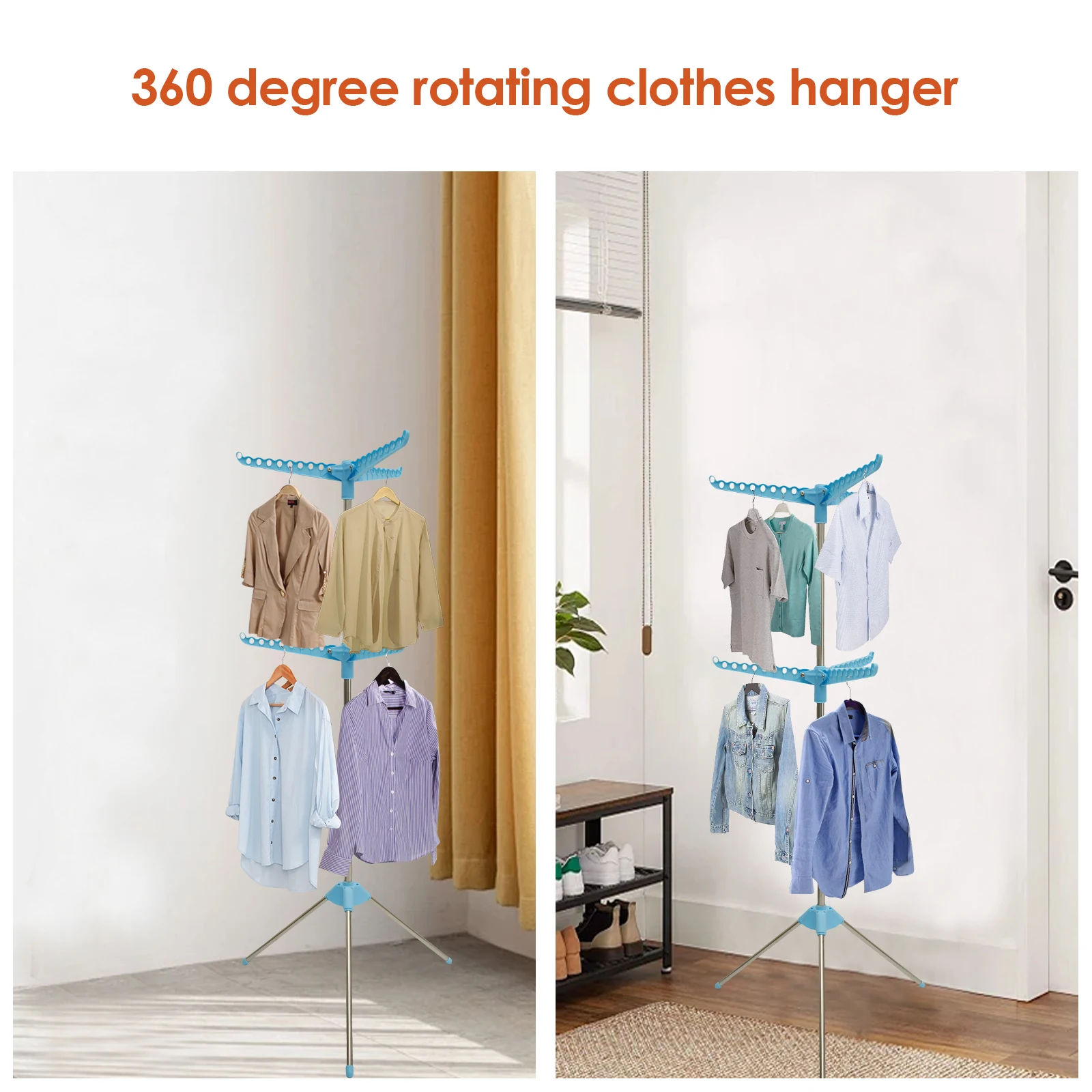 1/2 Layer Clothes Drying Rack with Rotating Clothes Rail Stainless Laundry Drying Rack Foldable Space Saving Laundry Air Dryer