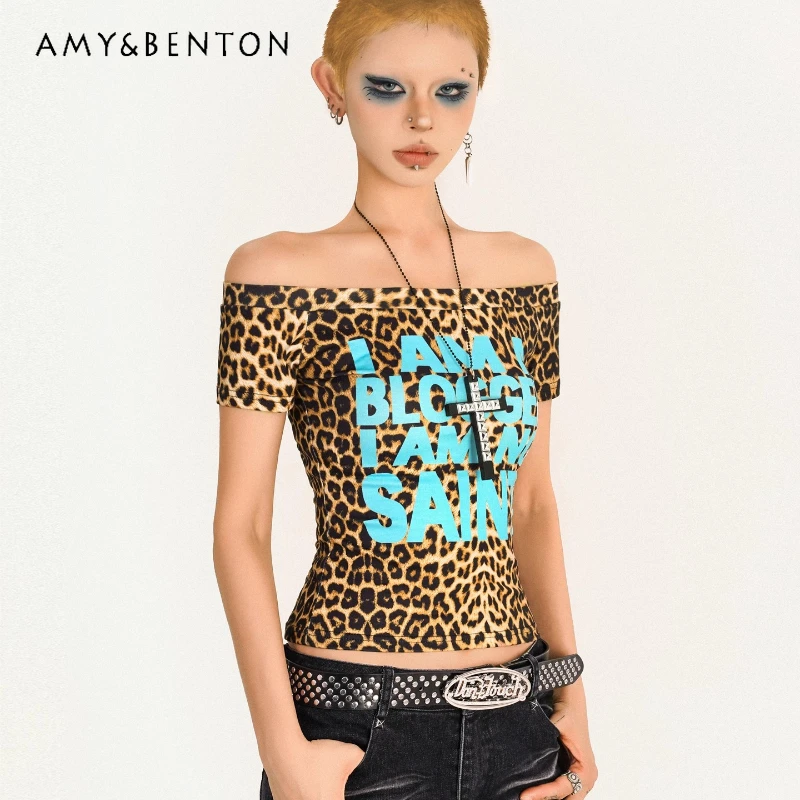 

American Retro Hot Girl Style Leopard Print Short Sleeve Women's T-Shirt Original Design Slimming Versatile Top T-Shirts Ladies