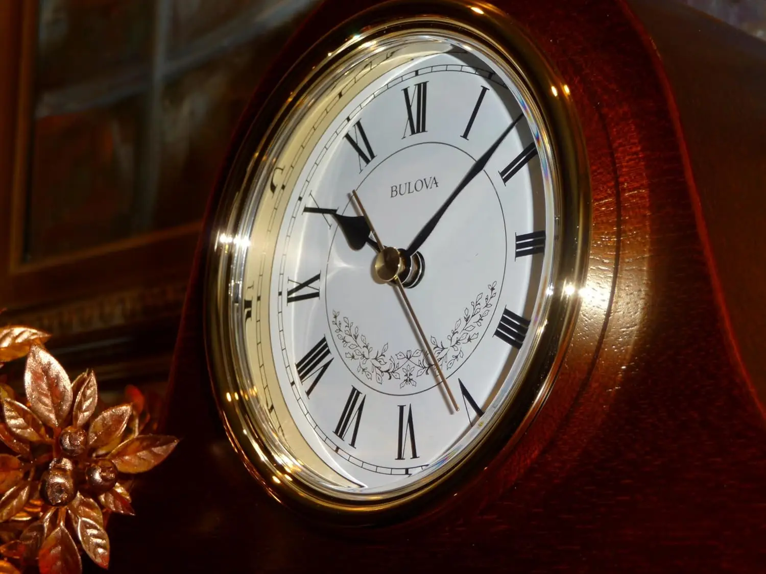 B1929 Annette I Chiming Mantel Clock, Model B1929 | Classic Mahogany Finish | Westminster Melody on the Hour | Battery Powered I