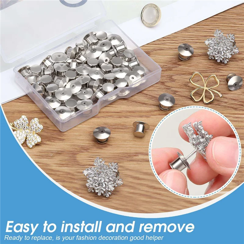 40PCS Locking Pin Back Metal Pin Backing, Locking Pin Keeper Clasp for Brooch Enamel Lapel