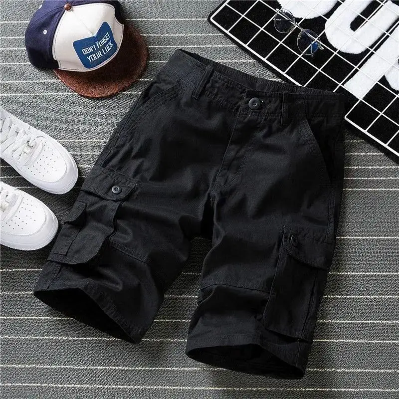 Men's Cargo Shorts with Pockets Male Short Pants Solid Big Size Oversize Work New in Popular Casual Strech 2024 Fashion Vintage