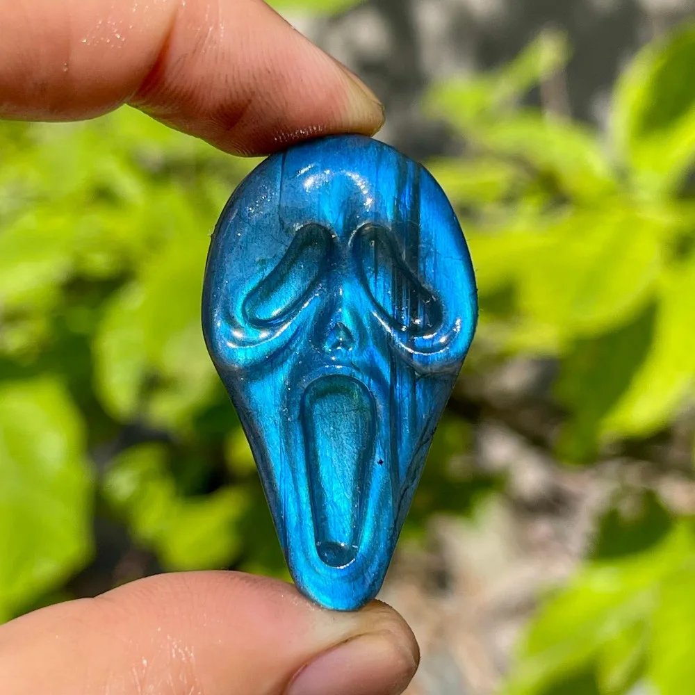 Natural Random Labradorite Screaming Grimace, Intricately Carved by Hand, Perfect for Loose Gemstones, Home Decor