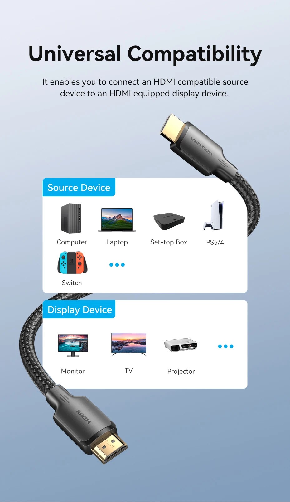 Vention 4k hdmi-kompatibles kabel hdmi 2,0 cabo für ps5 4 xiaomi mi box tv splitter schalter audio kabel für 4k tv video kabel hdmi – Detail 6