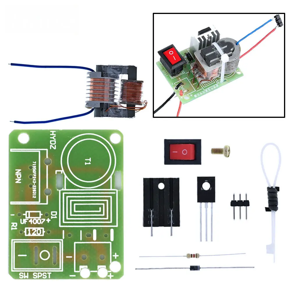 15KV Frequency DC High Voltage Arc Ignition Generator Inverter Boost Step-Up 18650 DIY Kit U Core Transformer Suite 3.7V