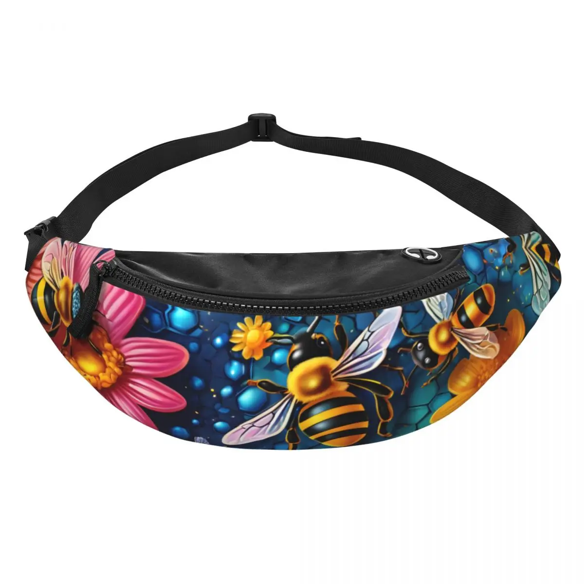 Custom Honey Bees Fanny Pack Women Men Cool Crossbody Waist Bag for Hiking Phone Money Pouch
